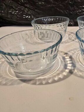 Vintage Marinex Ind Bras Light Blue Glass Custard Cups/Ramekins Set of 4